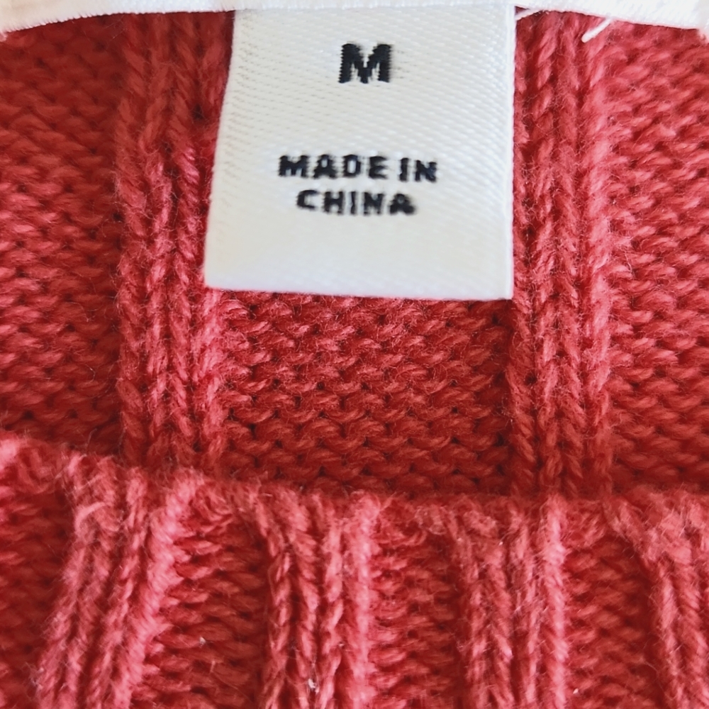 St. John's Bay, Women's, M, Crew Neck, Long Sleeve, Red, Cable &Straight Stitch - Picture 5 of 7